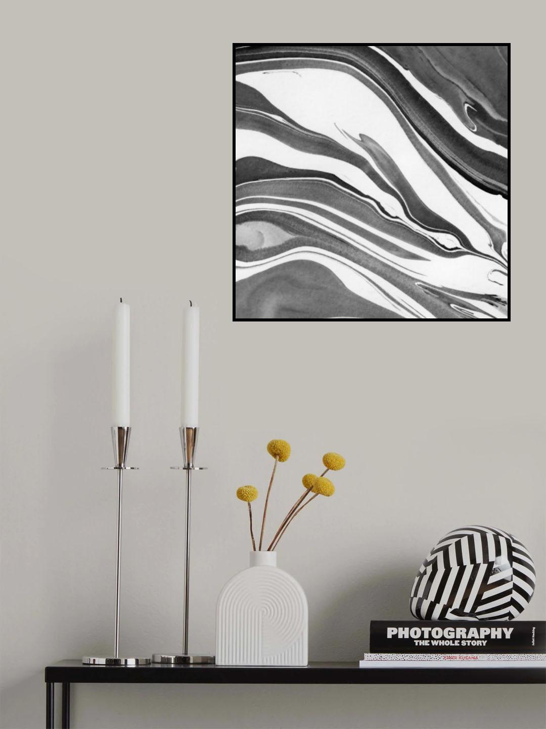 Ink Marbling Black and White 03 Poster och Canvastavla