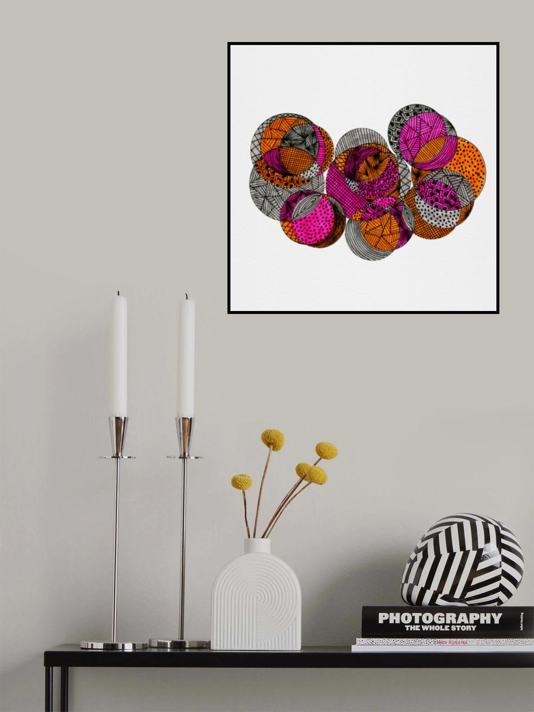 Circles Interlocking Pink Orange Gray Abstract Poster och Canvastavla