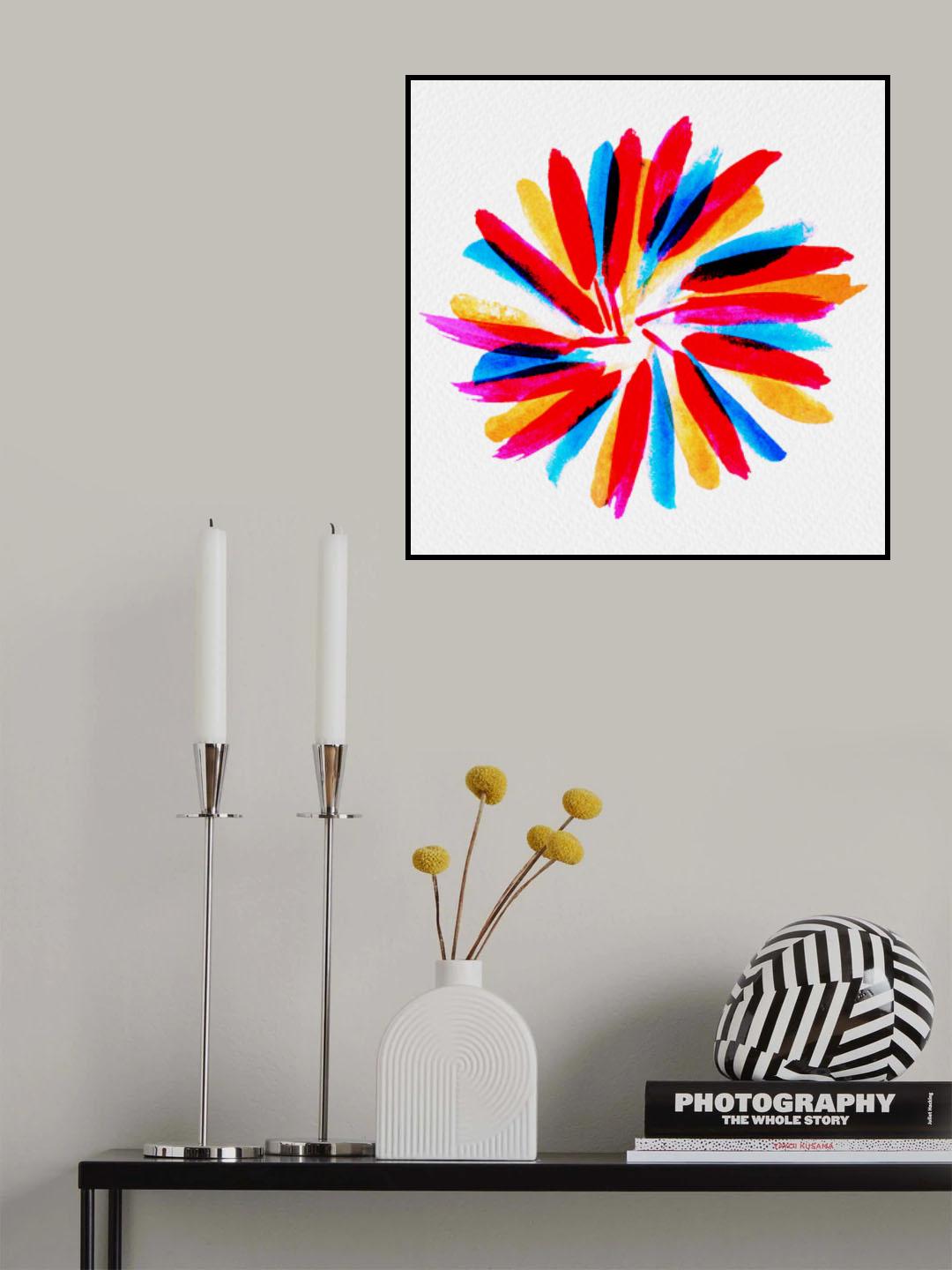 Flower Twirl Blue Green Red Yellow Poster och Canvastavla