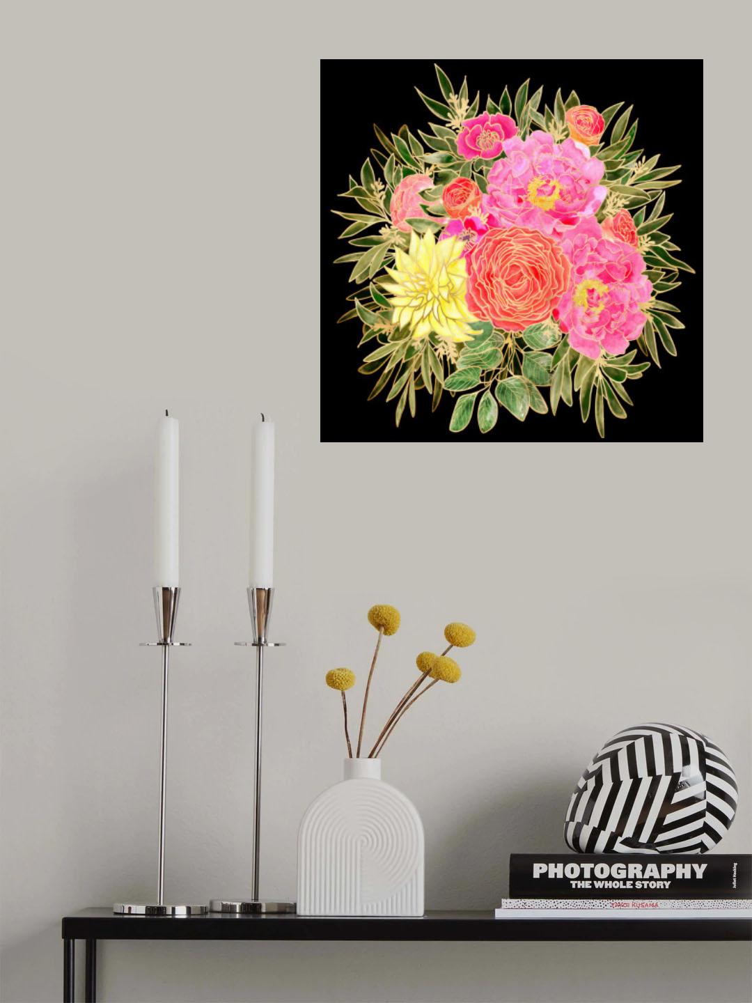 Colorful Nanette bouquet in black Poster och Canvastavla