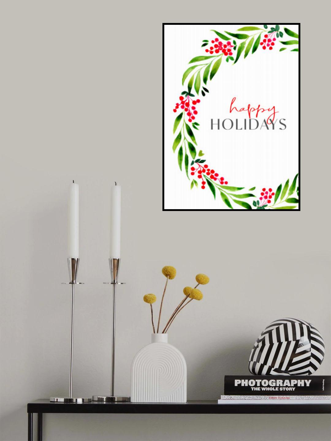 Happy holidays watercolor wreath Poster och Canvastavla