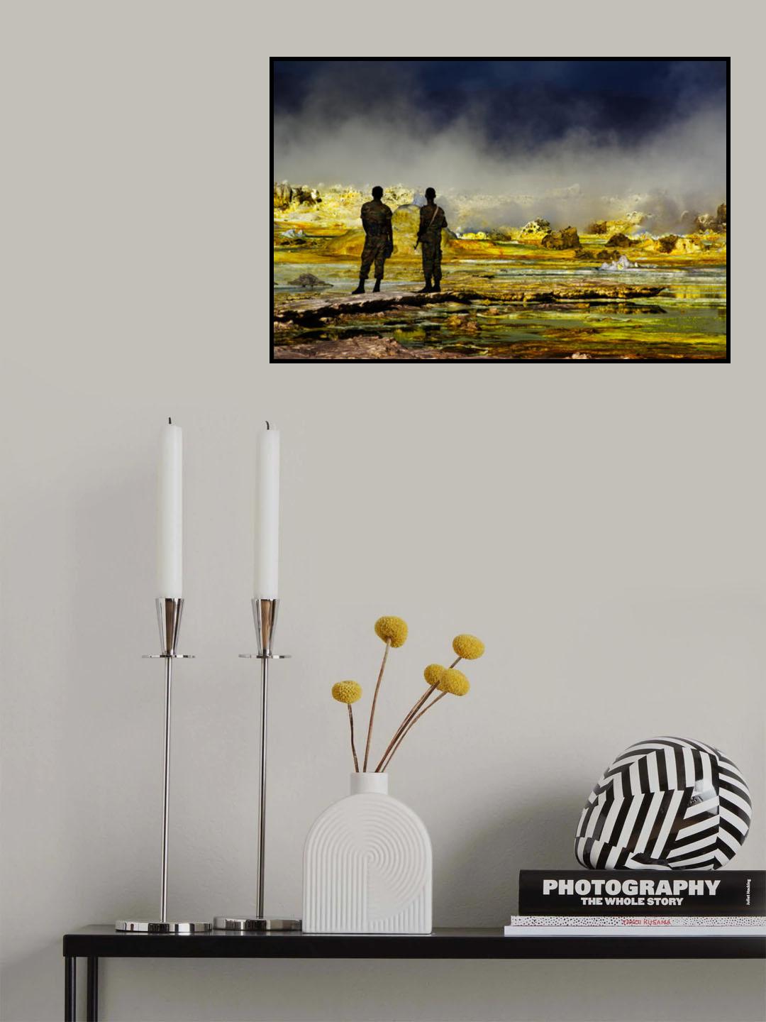 Two soldiers observing a Volcano Poster och Canvastavla