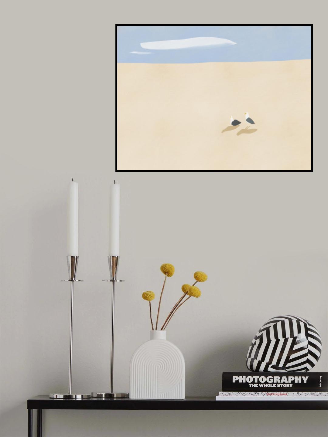Minimal Beach and Seagull Poster och Canvastavla