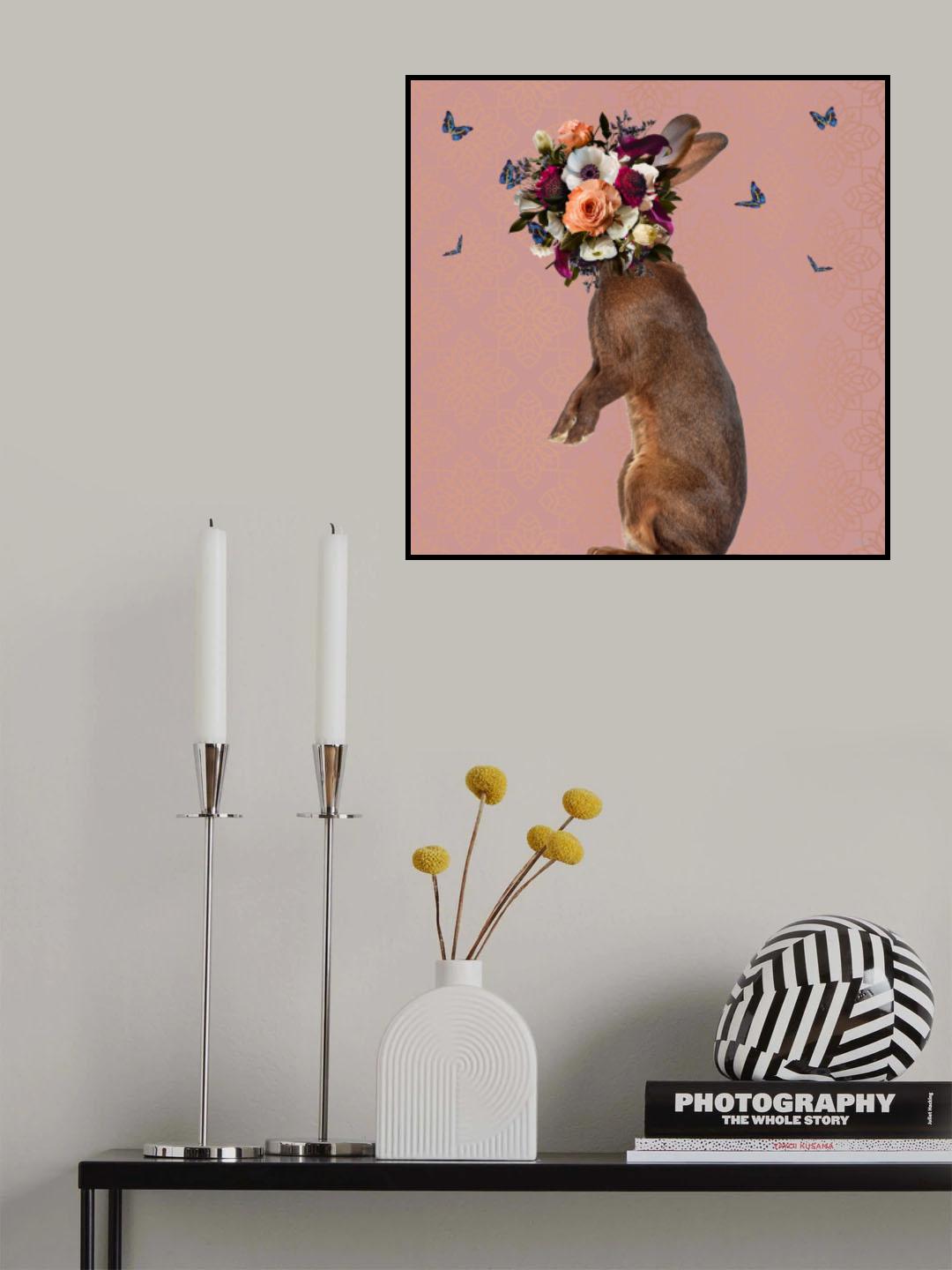 Spring Flower Bonnet On Rabbit Poster och Canvastavla
