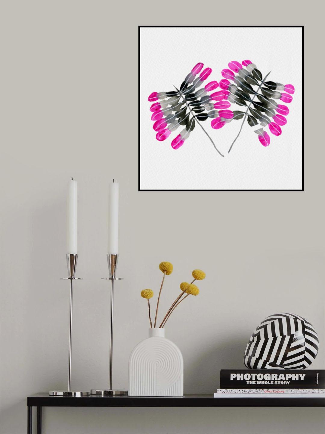 Tropical Palm Leaf Pink Gray Botanical Poster och Canvastavla