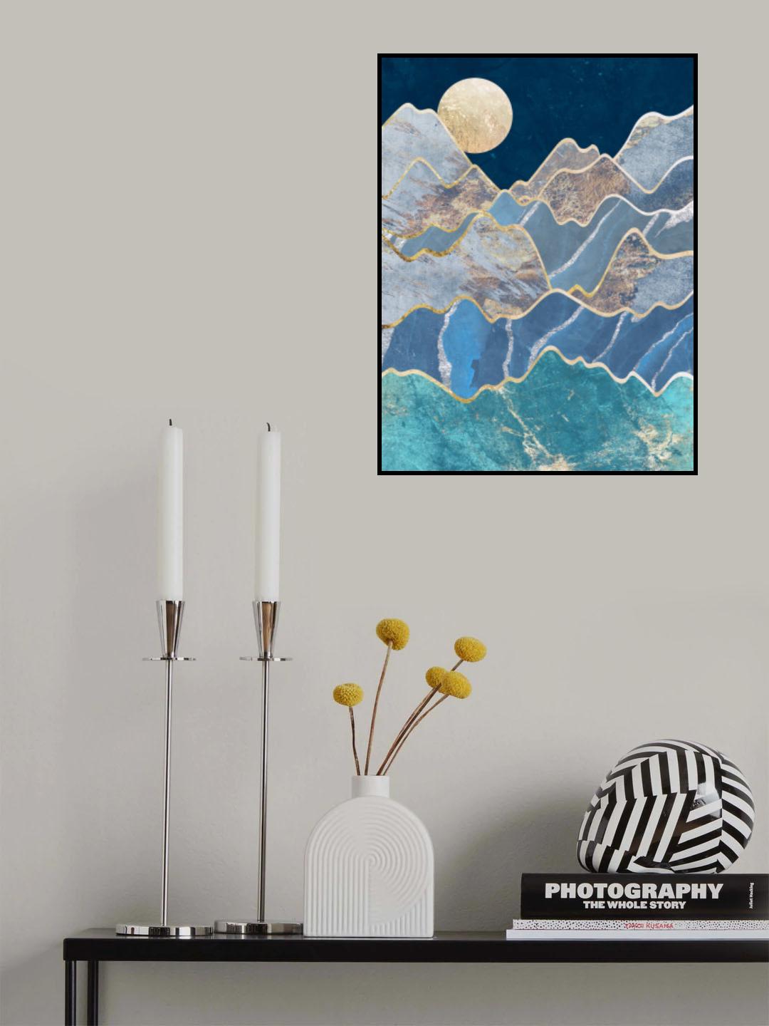 Metallic Mountains in the Moonlight Poster och Canvastavla