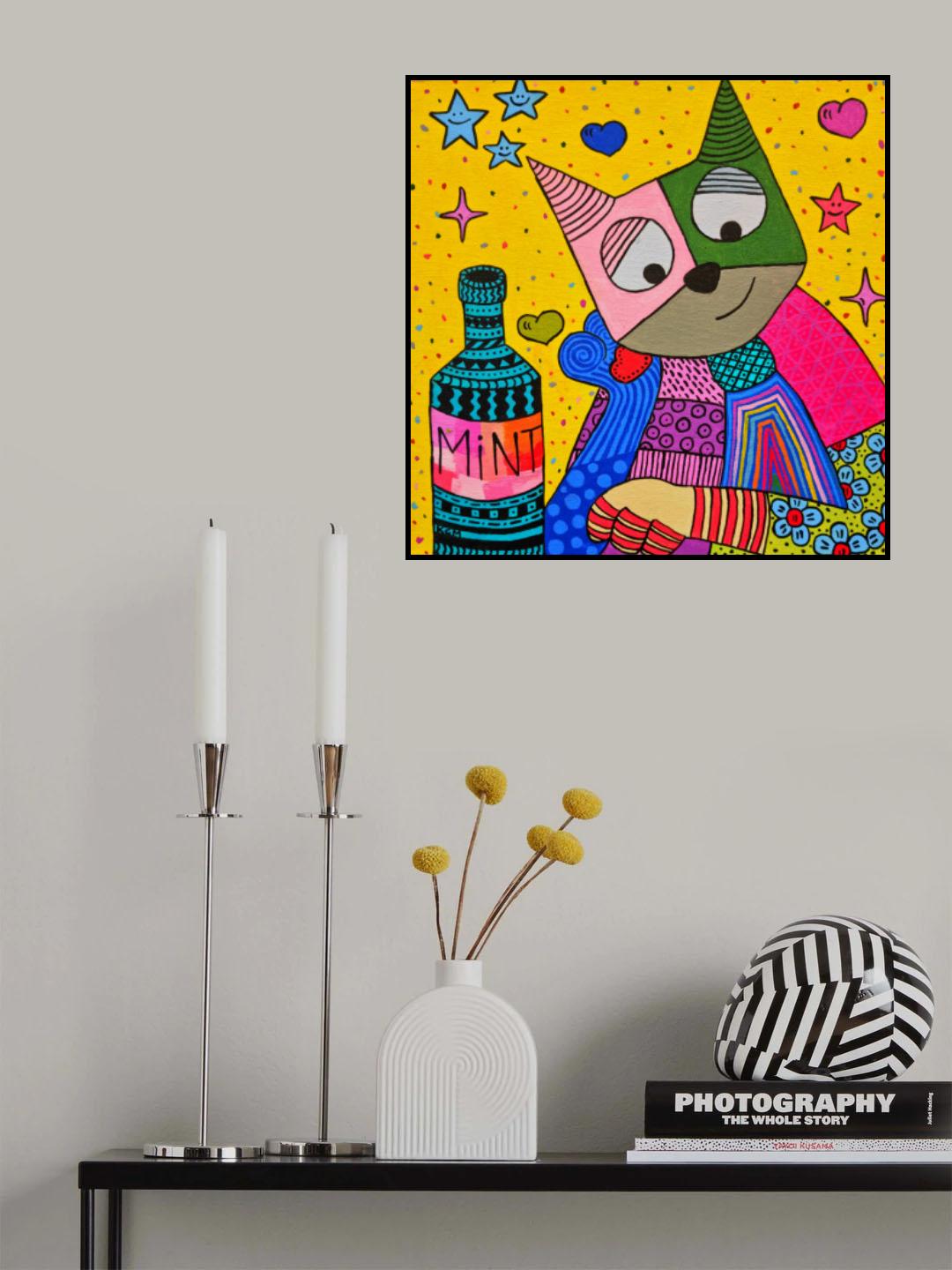 Cat and bottle of mint Poster och Canvastavla