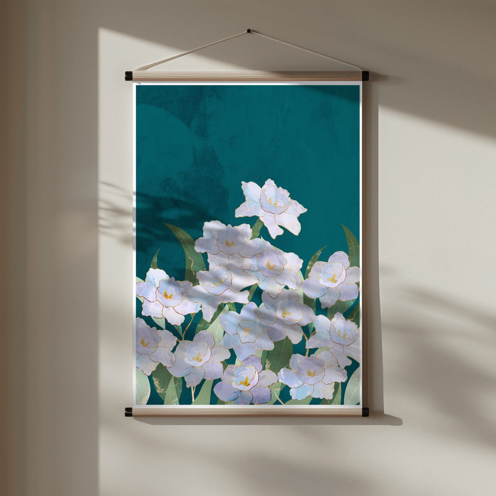Narcissuss Flowers Turquouise Poster och Canvastavla