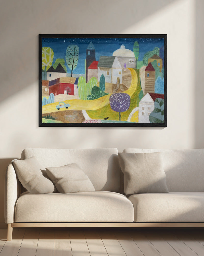 Village Under the Stars Poster och Canvastavla