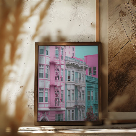 Pink and Blue Row Houses in San Francisco Poster och Canvastavla