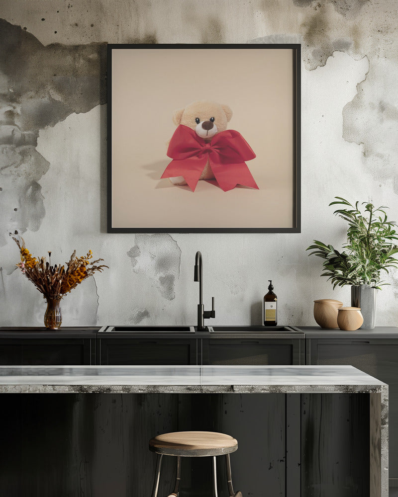 Teddy Bear with Red Bow Poster och Canvastavla