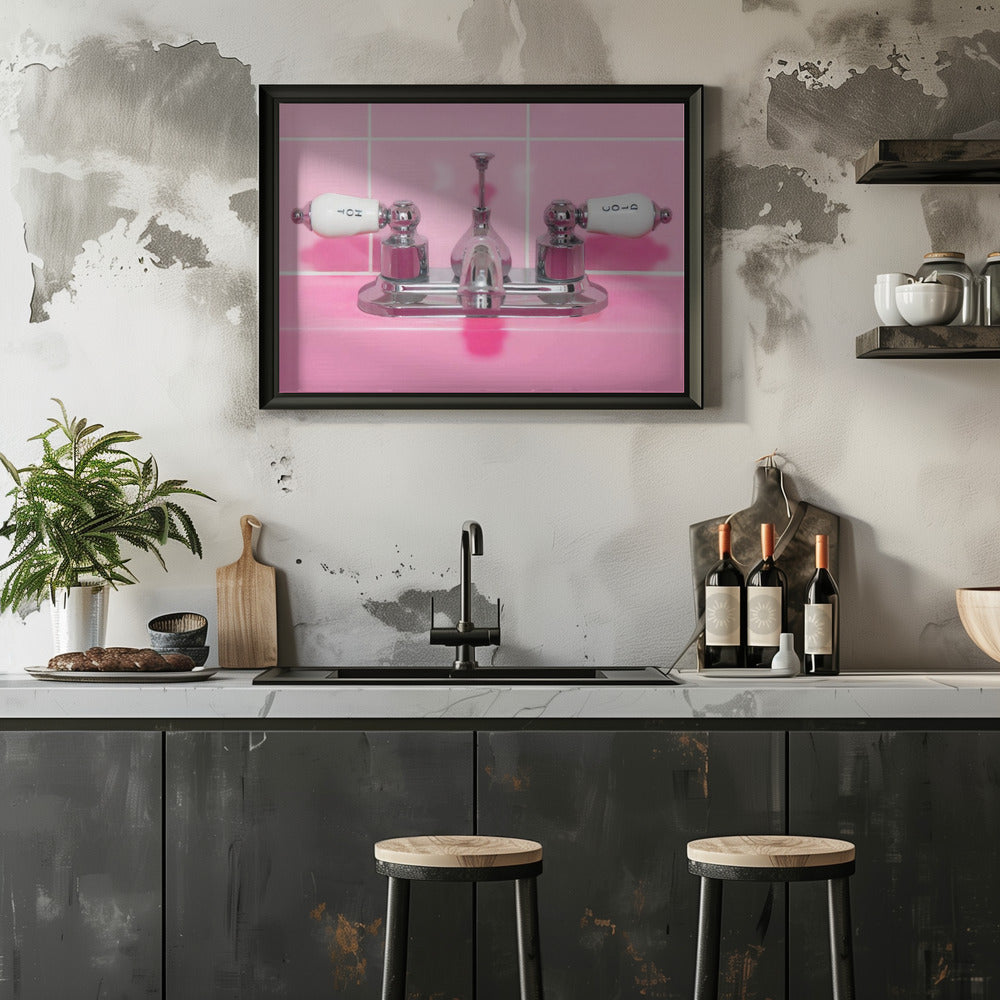 Retro Pink Sink Faucet Poster och Canvastavla