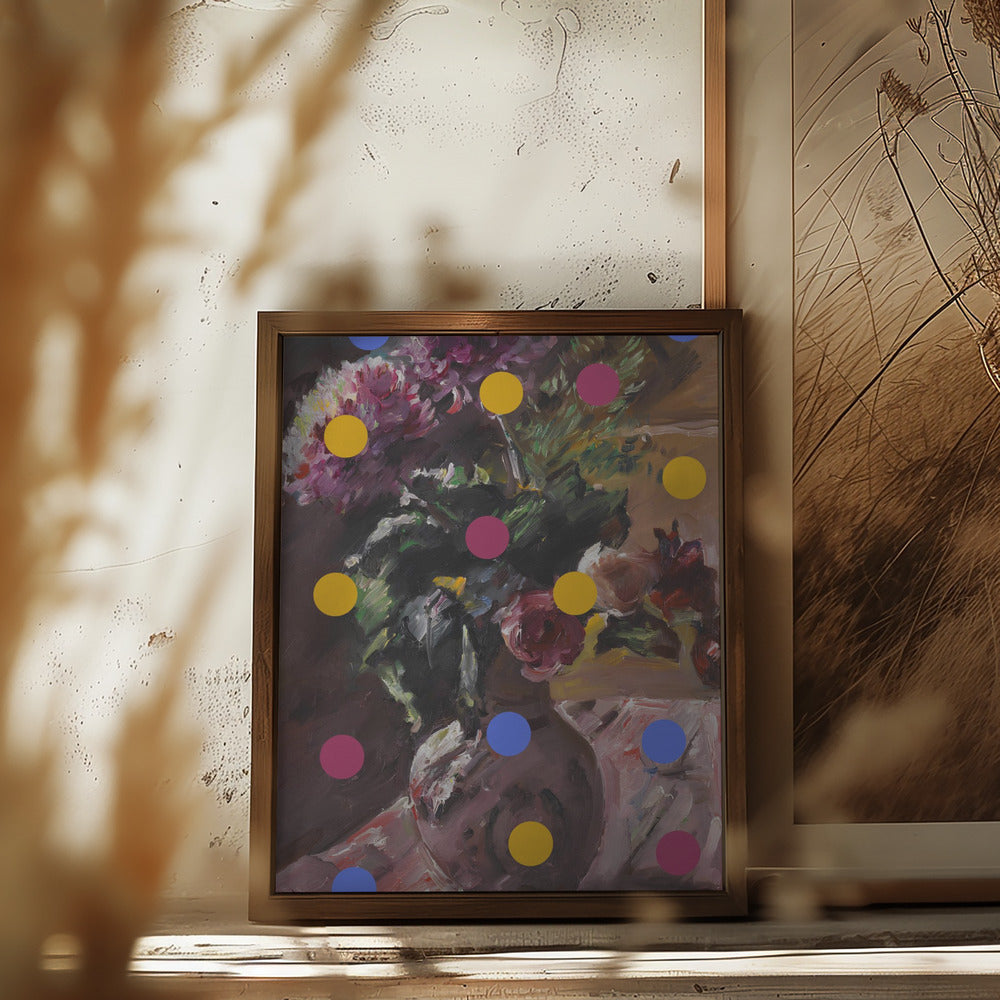 Classic Vase of Flowers And Dots Poster och Canvastavla