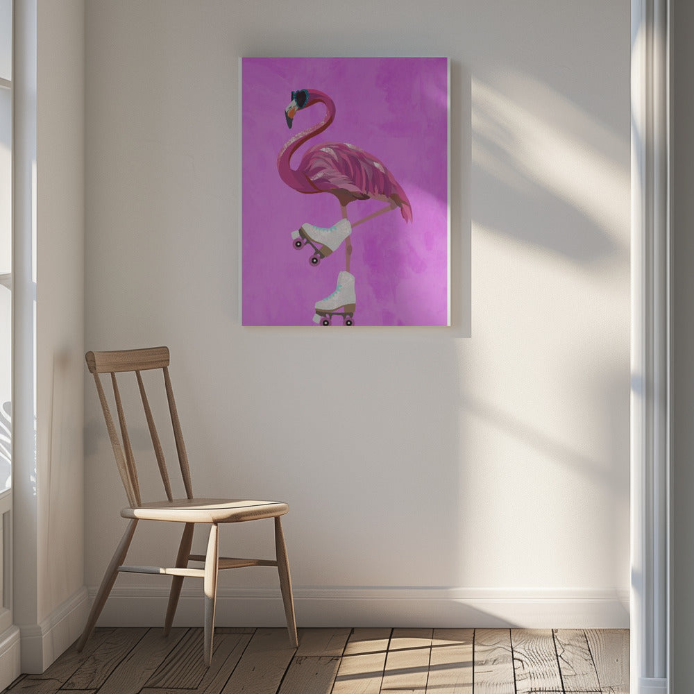 Pink Flamingo Roller Skating Poster och Canvastavla