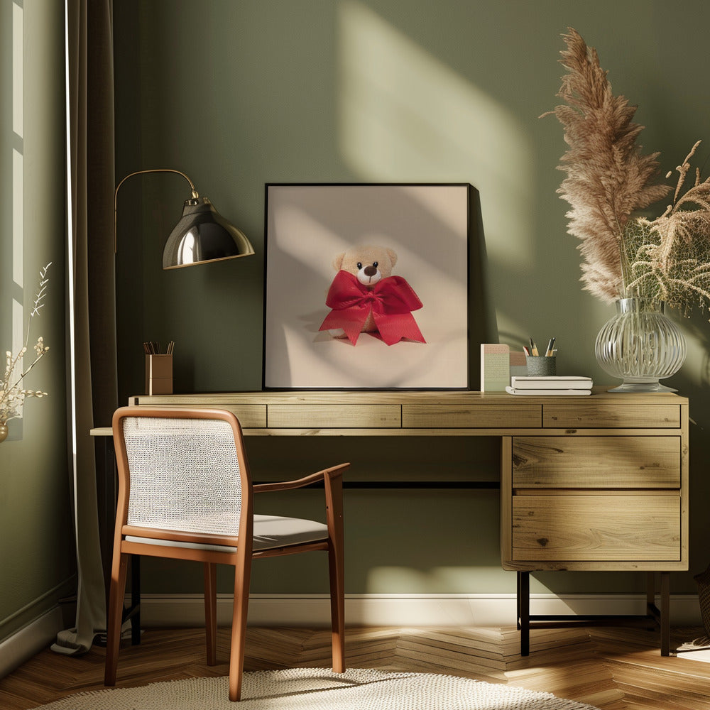 Teddy Bear with Red Bow Poster och Canvastavla