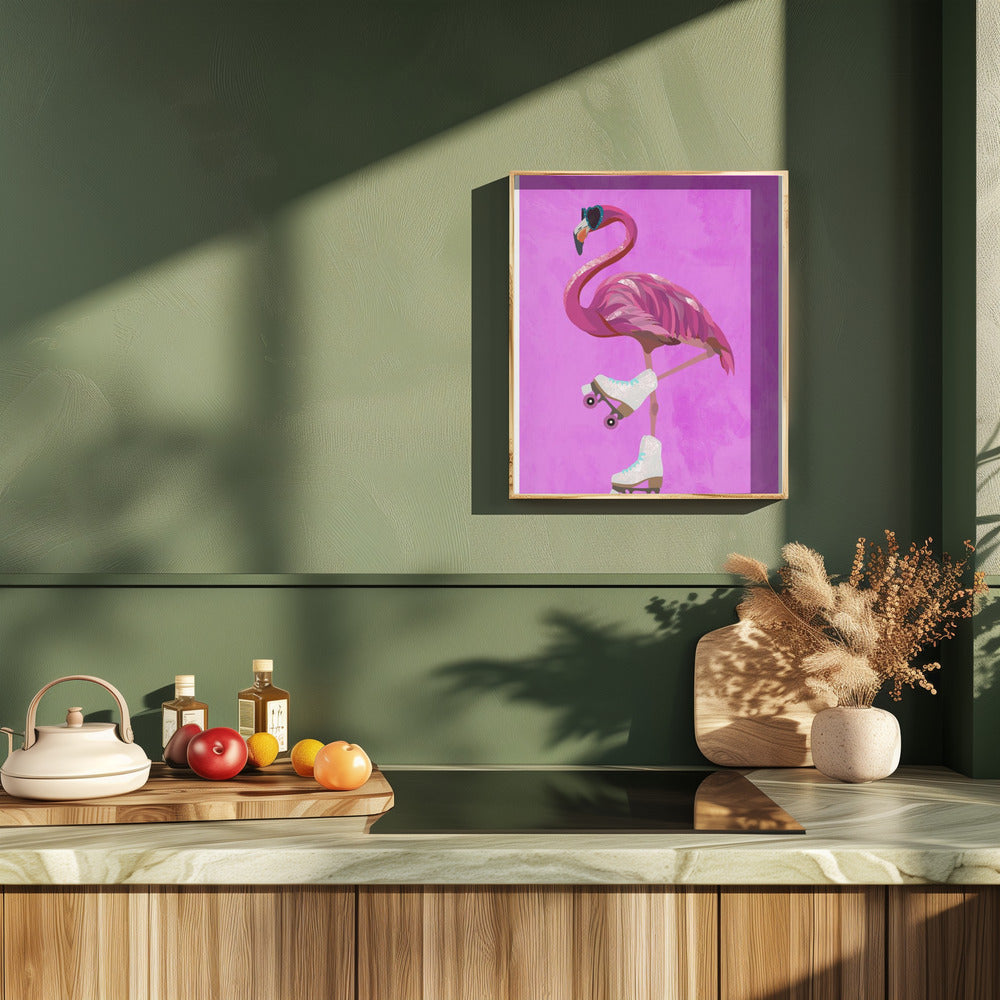 Pink Flamingo Roller Skating Poster och Canvastavla
