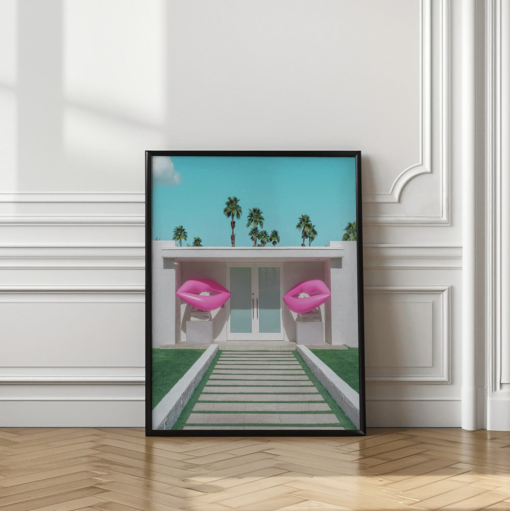 Mid-Century Modern House with Pink Lips Poster och Canvastavla