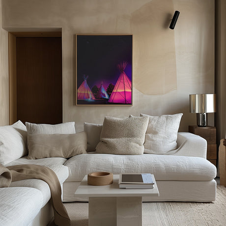 Vaporwave Teepees Glowing at Night Under Stars In Marfa Texas Poster och Canvastavla