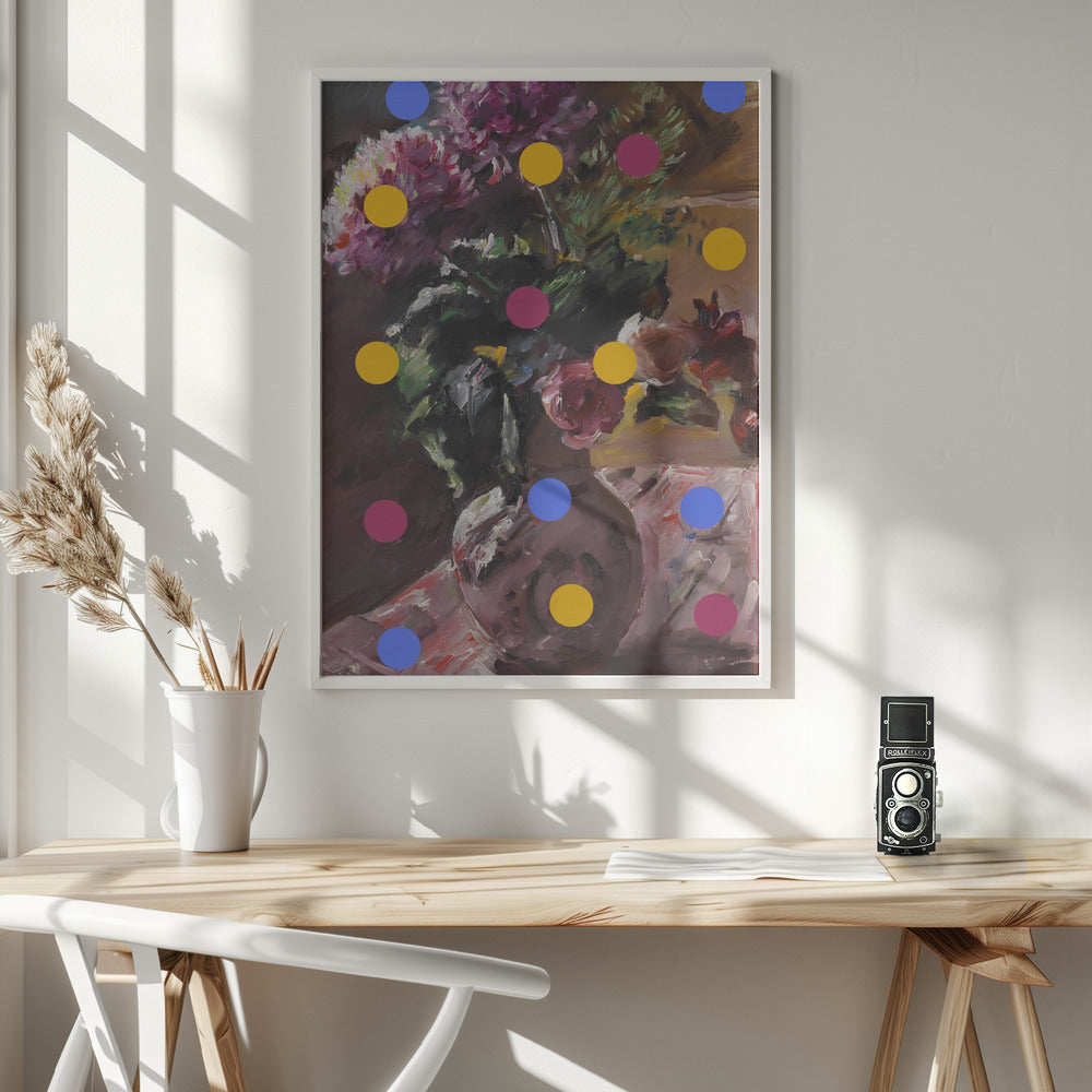 Classic Vase of Flowers And Dots Poster och Canvastavla