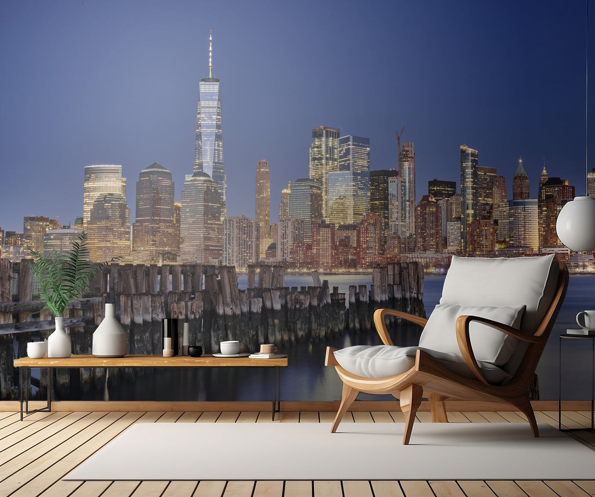 Manhattan Skyline at night Poster och Canvastavla