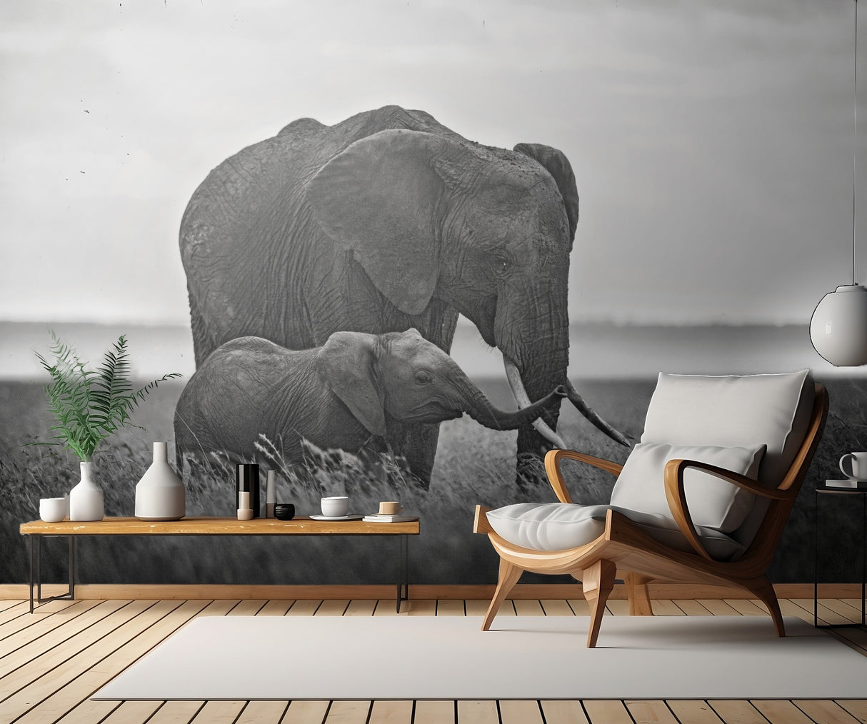 Mother elephant with her calf Poster och Canvastavla