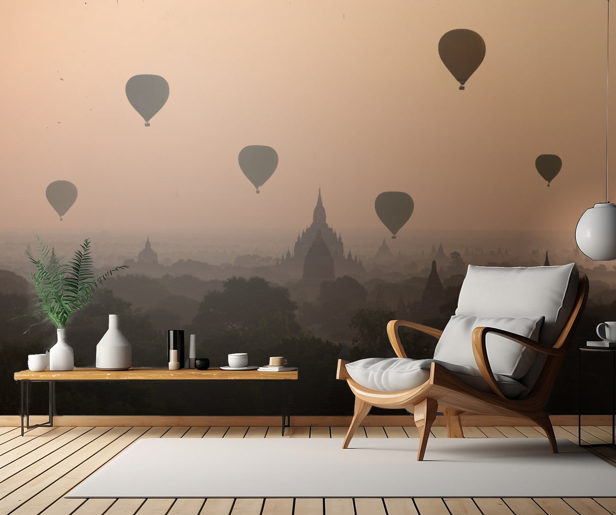 Bagan, balloons flying over ancient temples Poster och Canvastavla