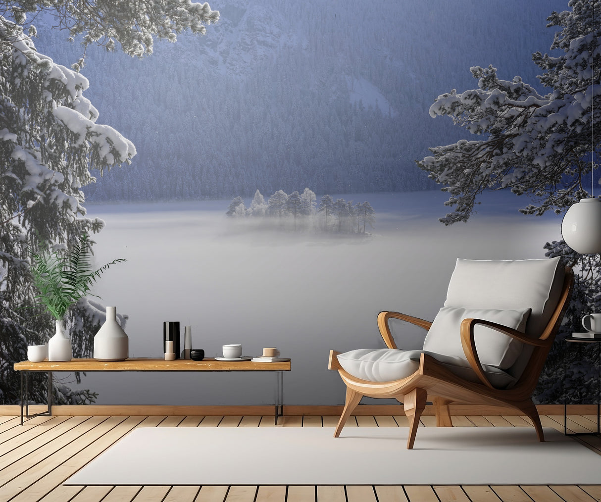 fog over frozen lake Poster och Canvastavla