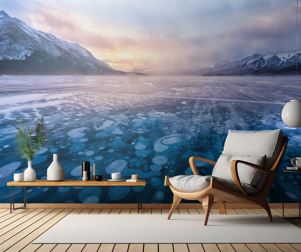 Snow Stream over Arbraham Lake Poster och Canvastavla