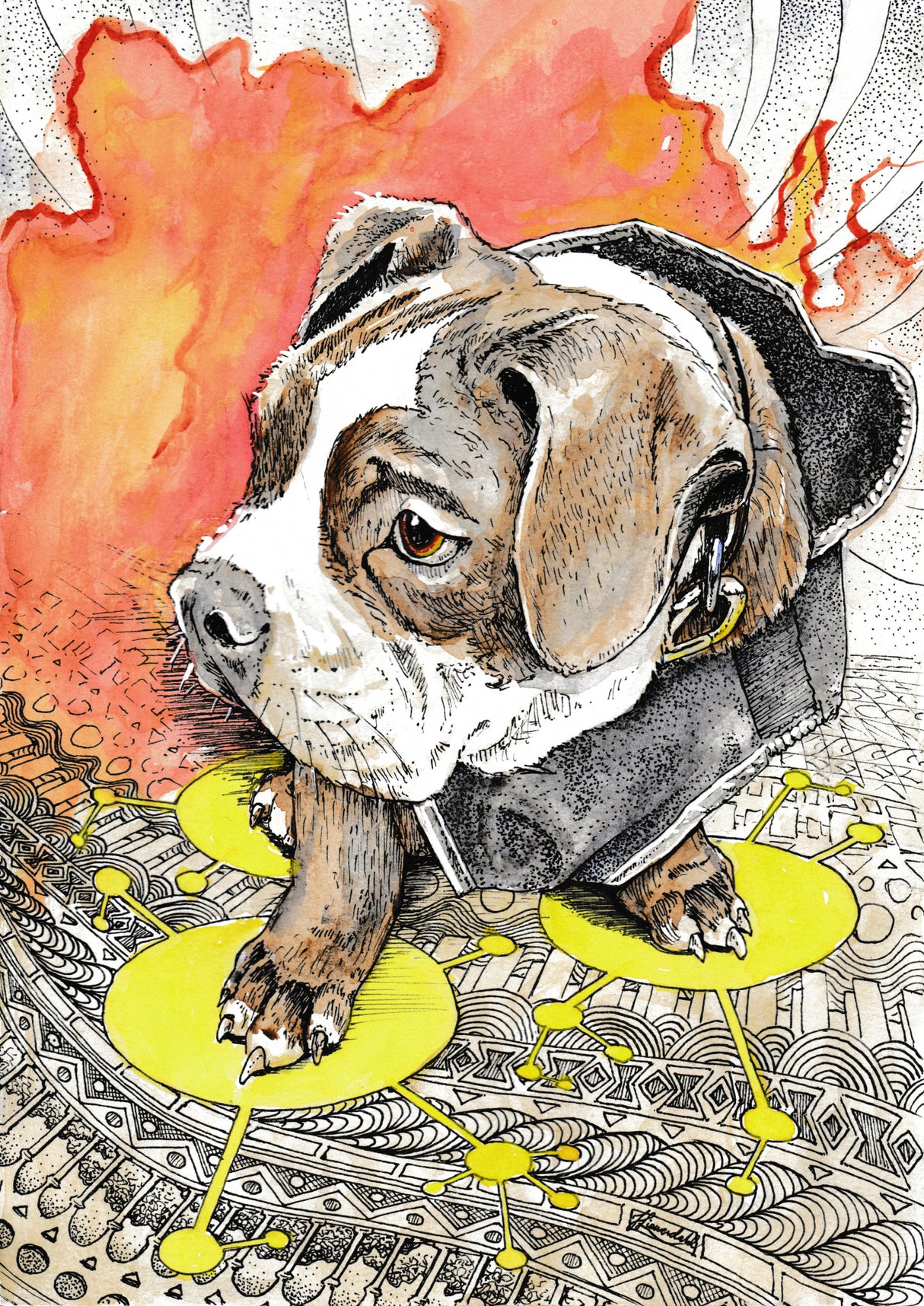 Laki. Dog Watercolor Doodle Painting. Poster och Canvastavla