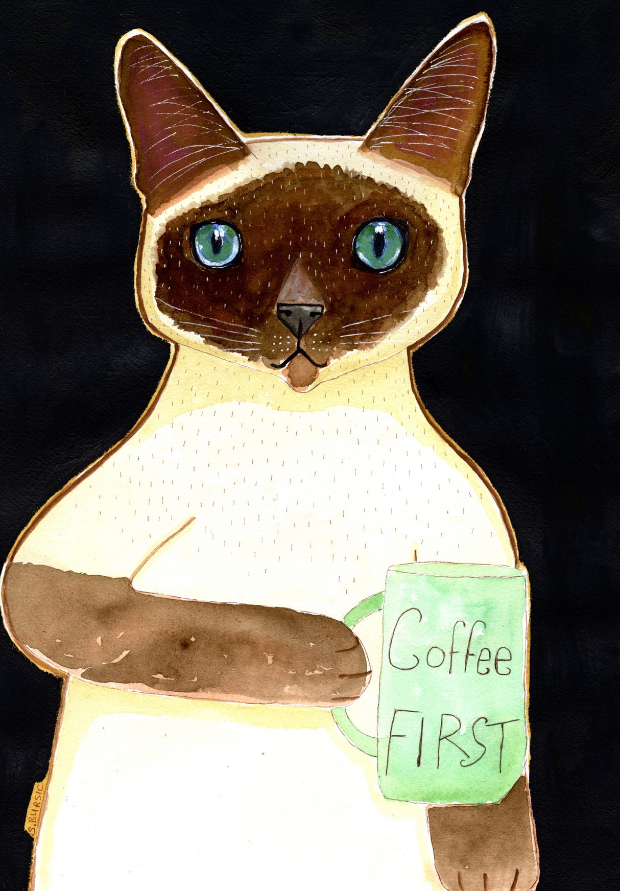 coffee cat 2 Siamese Poster och Canvastavla
