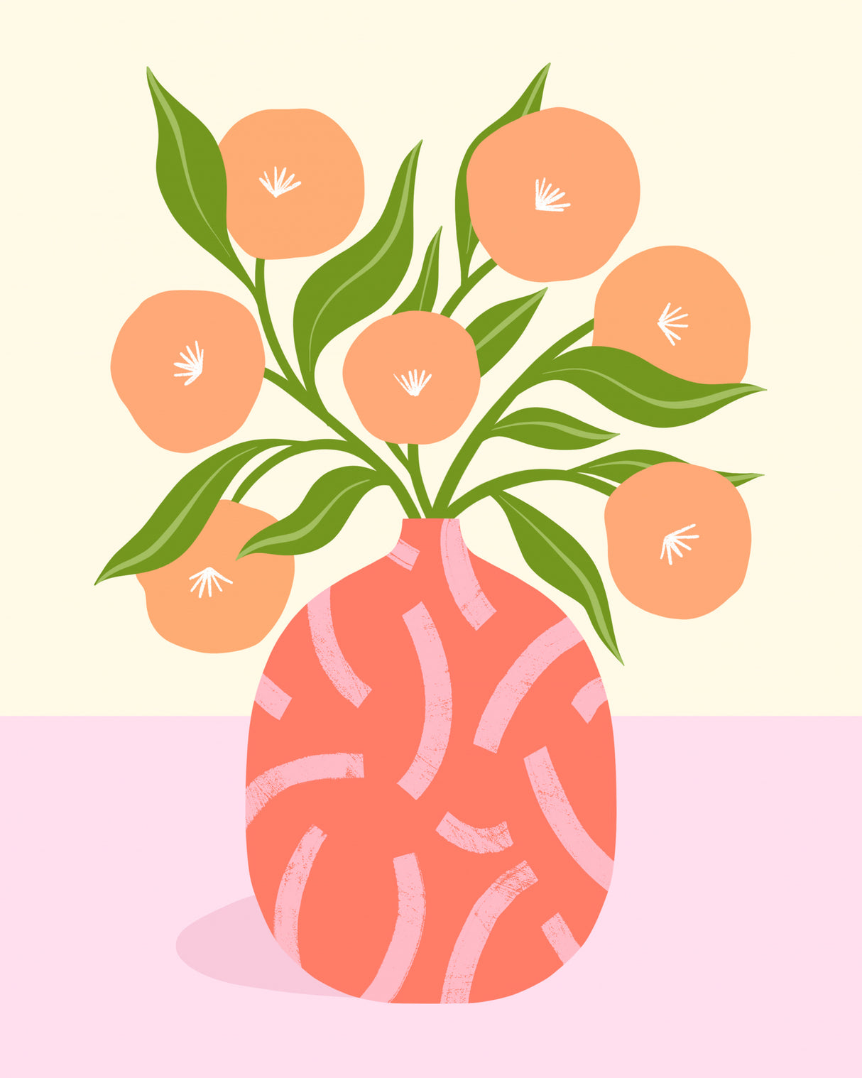 Flowers in Coral Vase Poster och Canvastavla