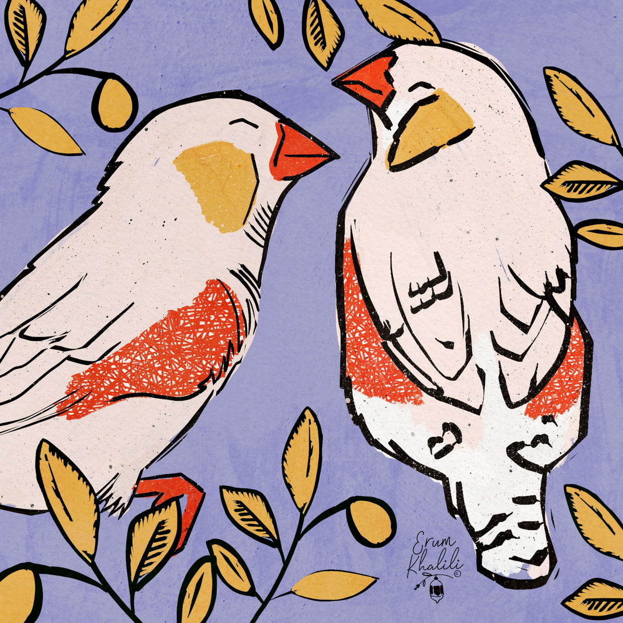 Finch   Love Birds   Purple Background  2.png Poster och Canvastavla