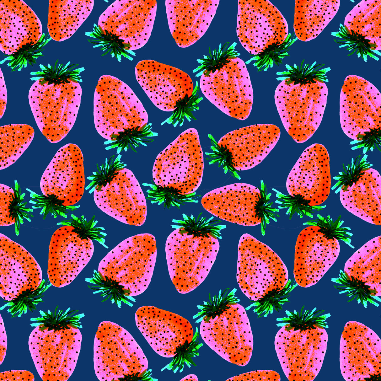 Red Lavender On Navy Strawberries Fruit Poster och Canvastavla