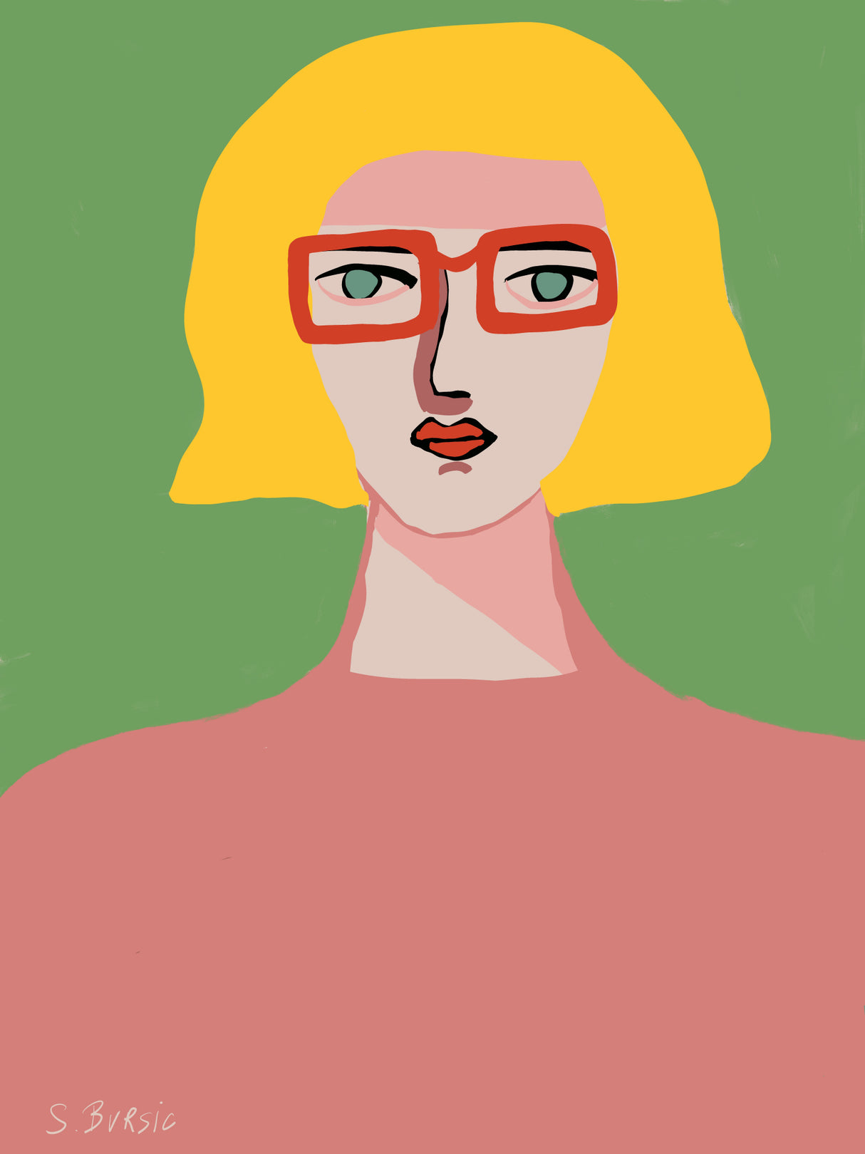 Golden hair lady with red glasses Poster och Canvastavla