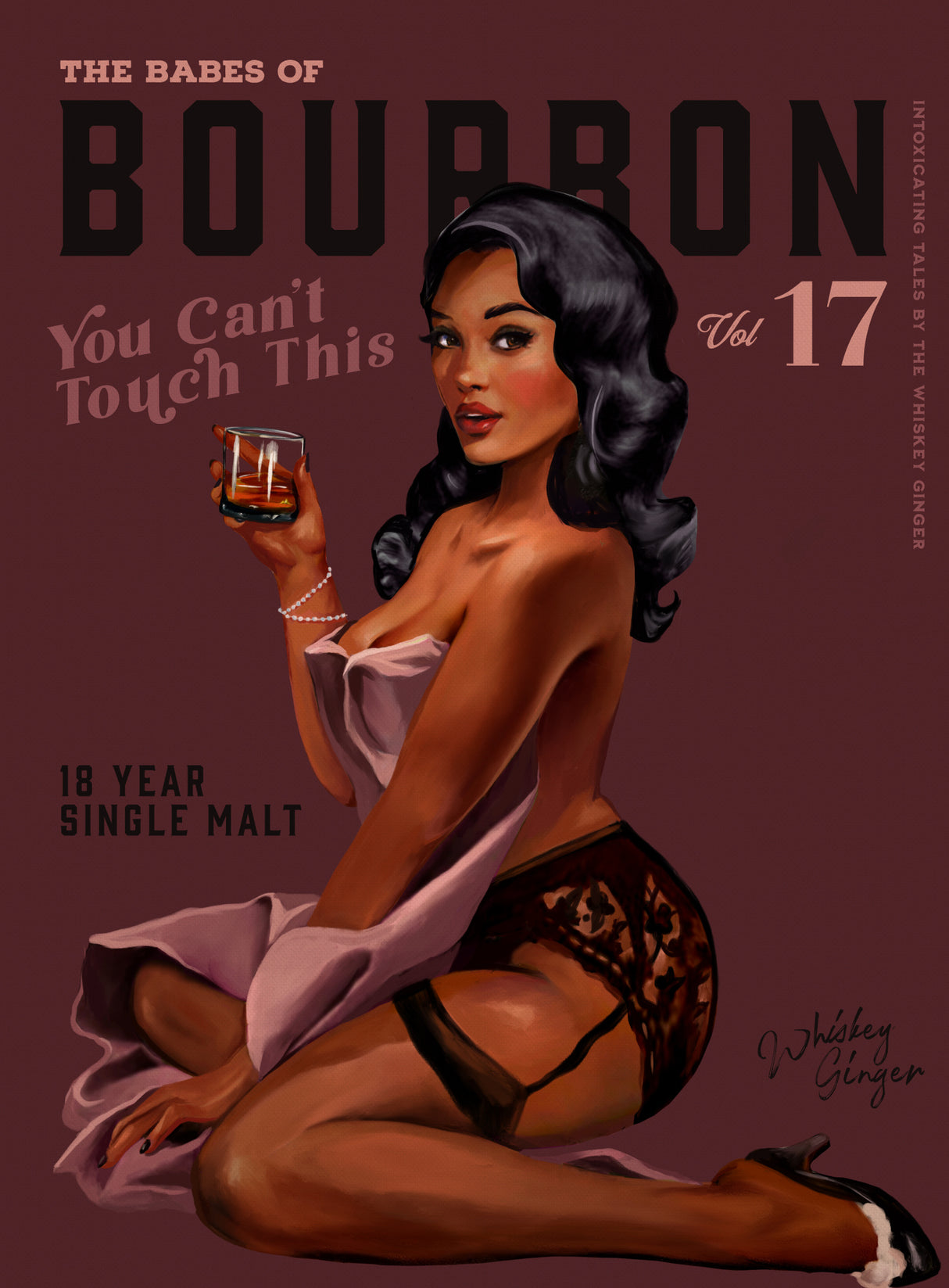 Babes of Bourbon Cant Touch This. Sexy Retro Pin Up Girl Whiskey Art Poster och Canvastavla