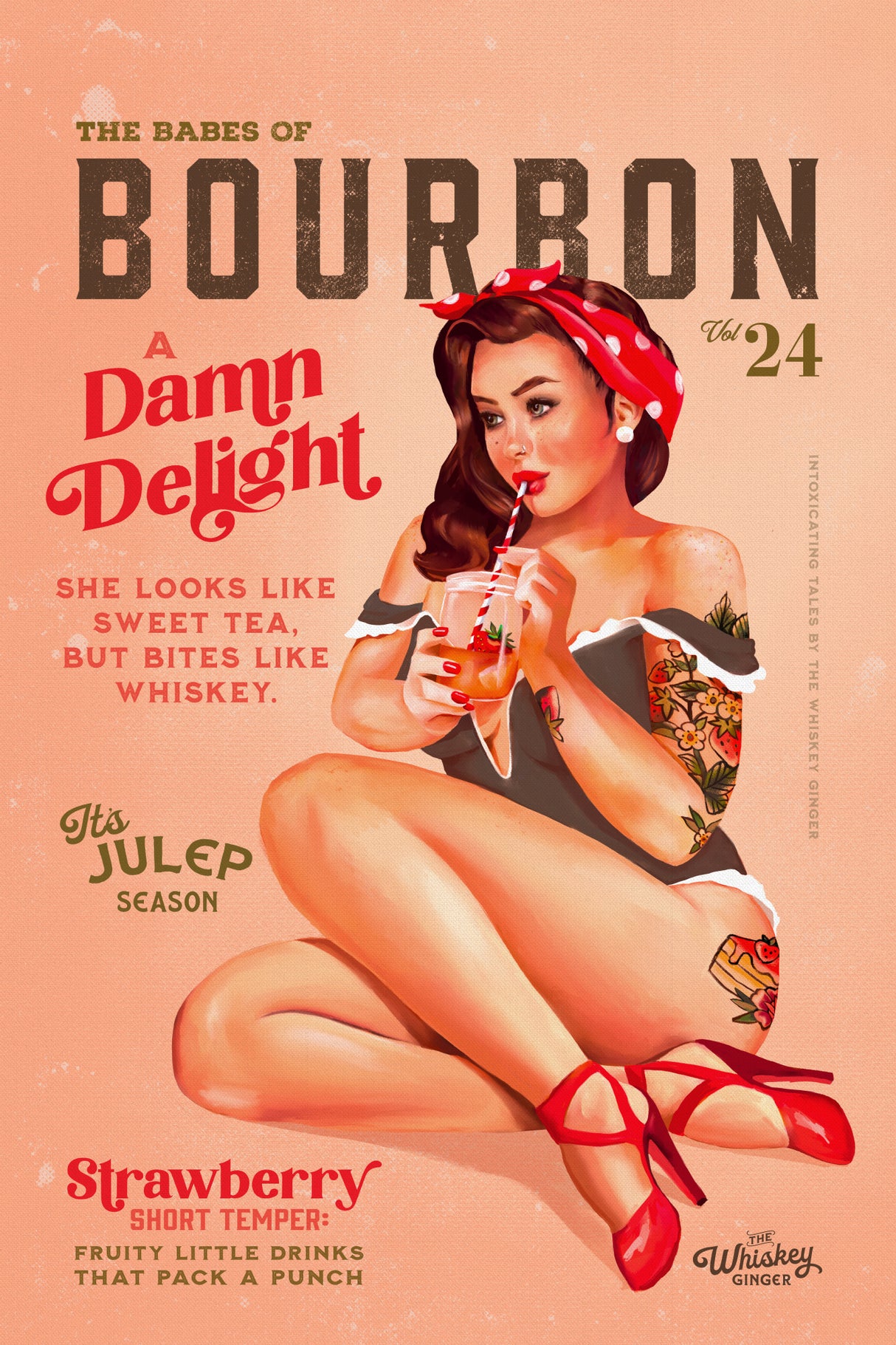 Babes of Bourbon Vol 22 Vintage Pinup Girl Drinking A Cocktail Poster och Canvastavla