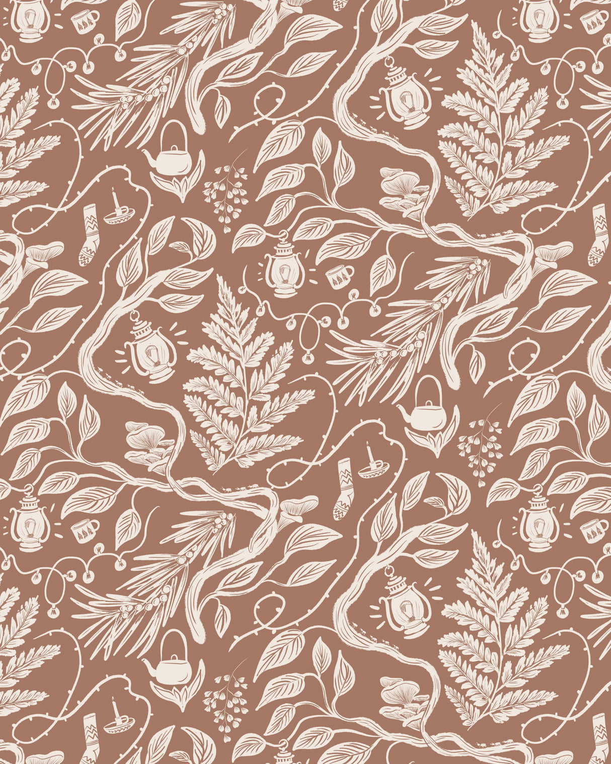 Cabincore Scene Pattern - Mocha Mousse Poster och Canvastavla