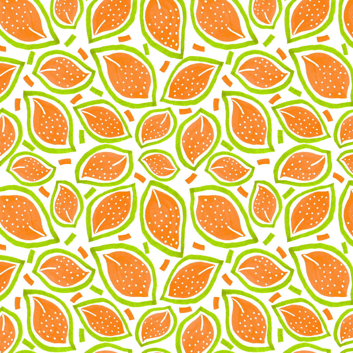 Melon Scattered Leaves Polka Dot Poster och Canvastavla