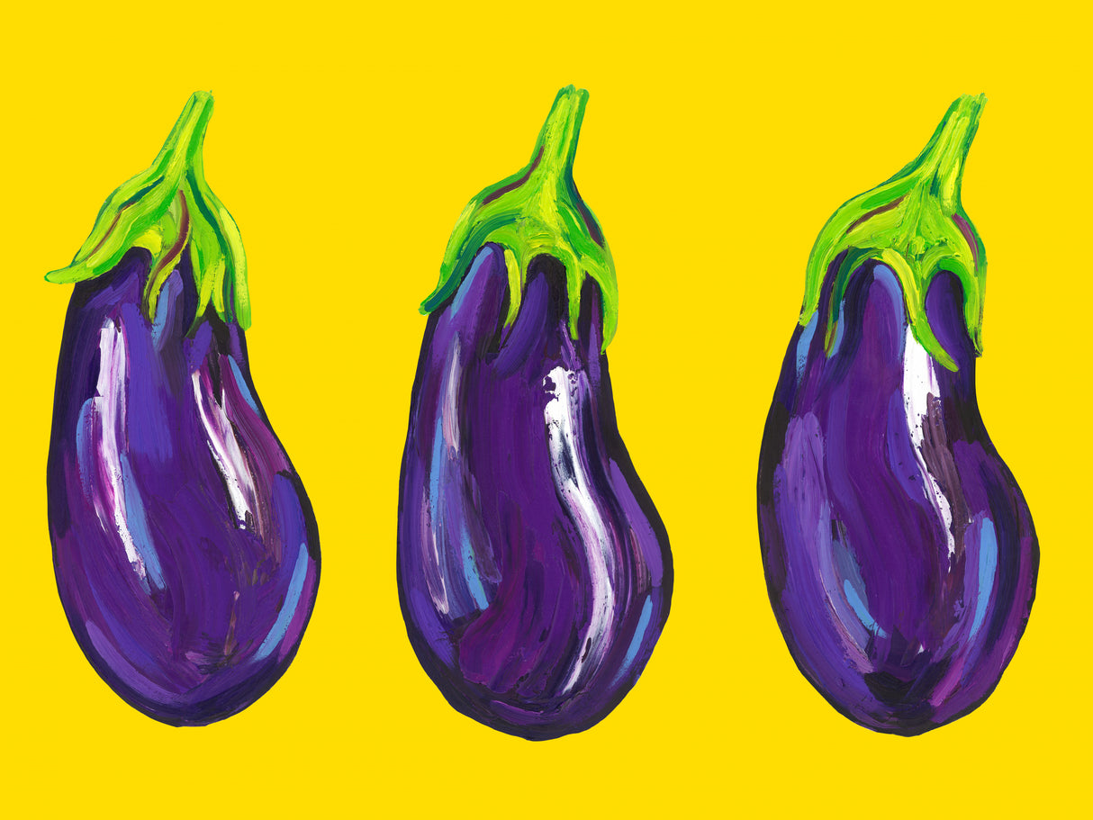 Aubergines On Yellow Poster och Canvastavla