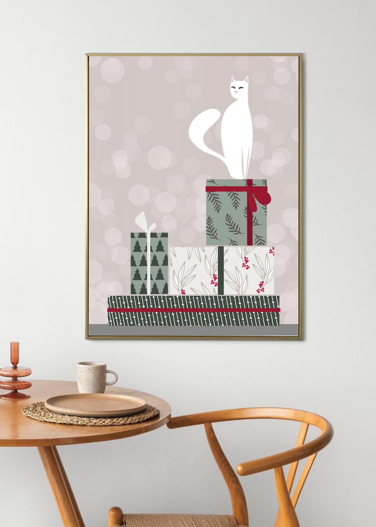 Retro cat and gifts Poster och Canvastavla