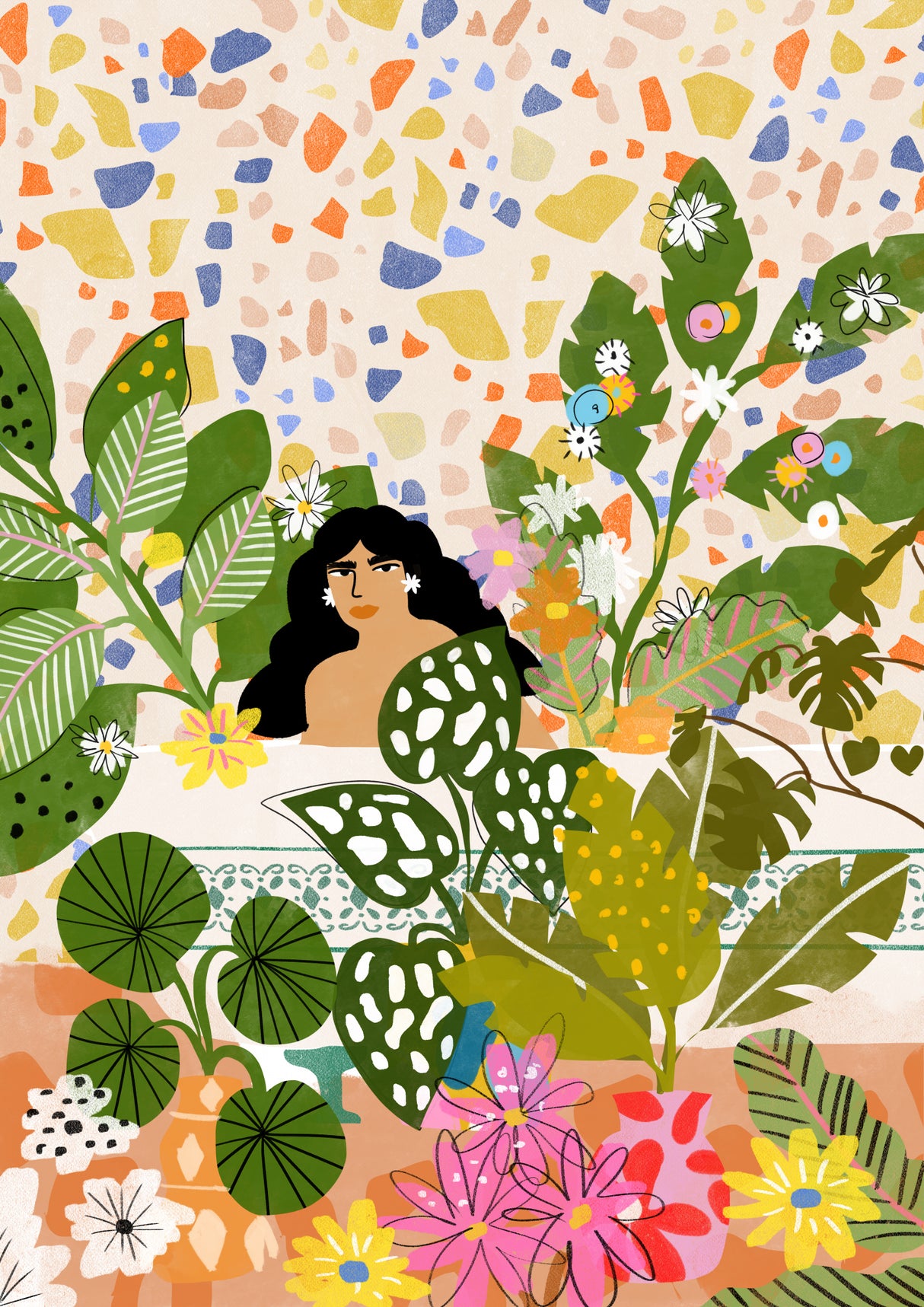 Bathing With Flowers Poster och Canvastavla