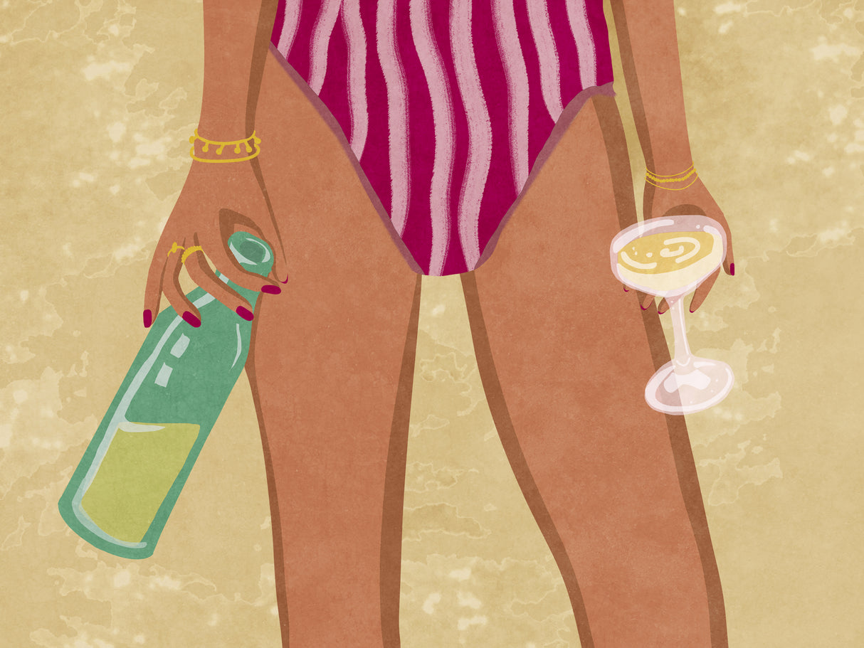 Girl with wine at the beach Poster och Canvastavla