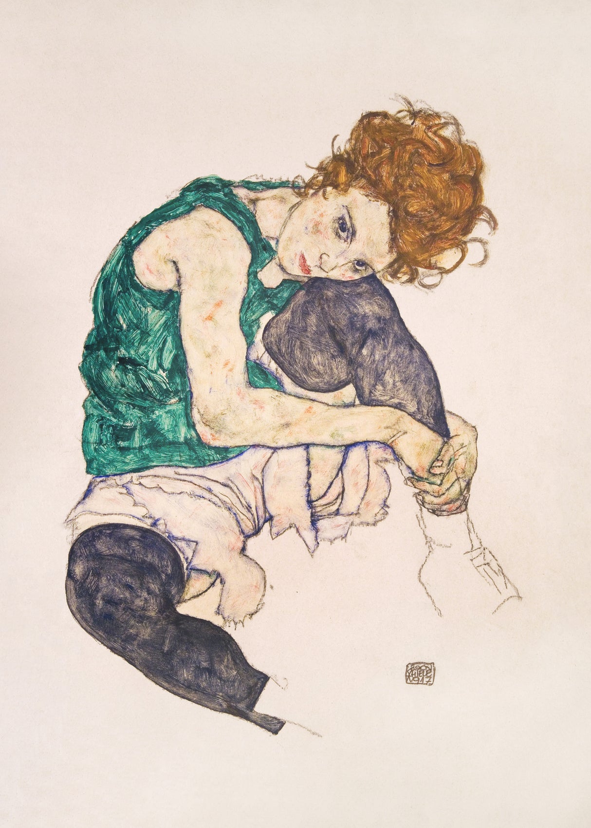 Seated Woman With Legs Drawn Up Poster och Canvastavla
