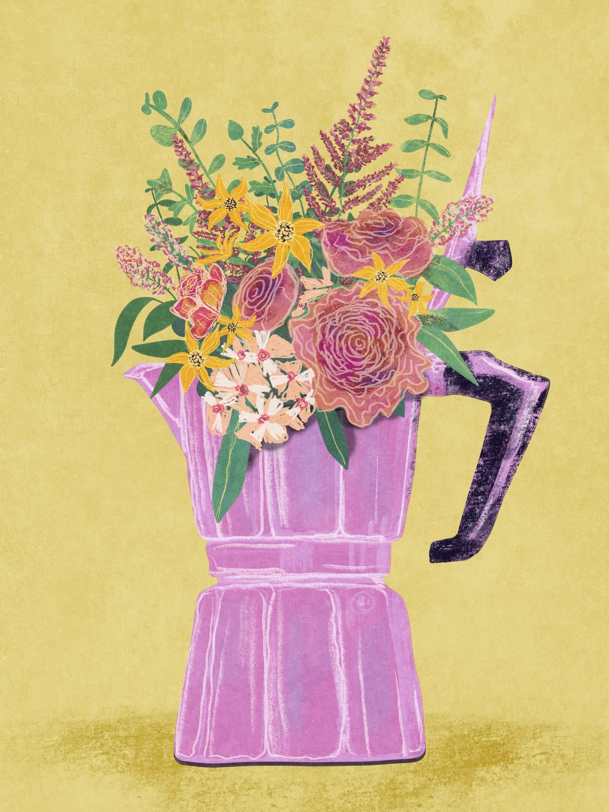 Espresso Maker with Flowers Poster och Canvastavla