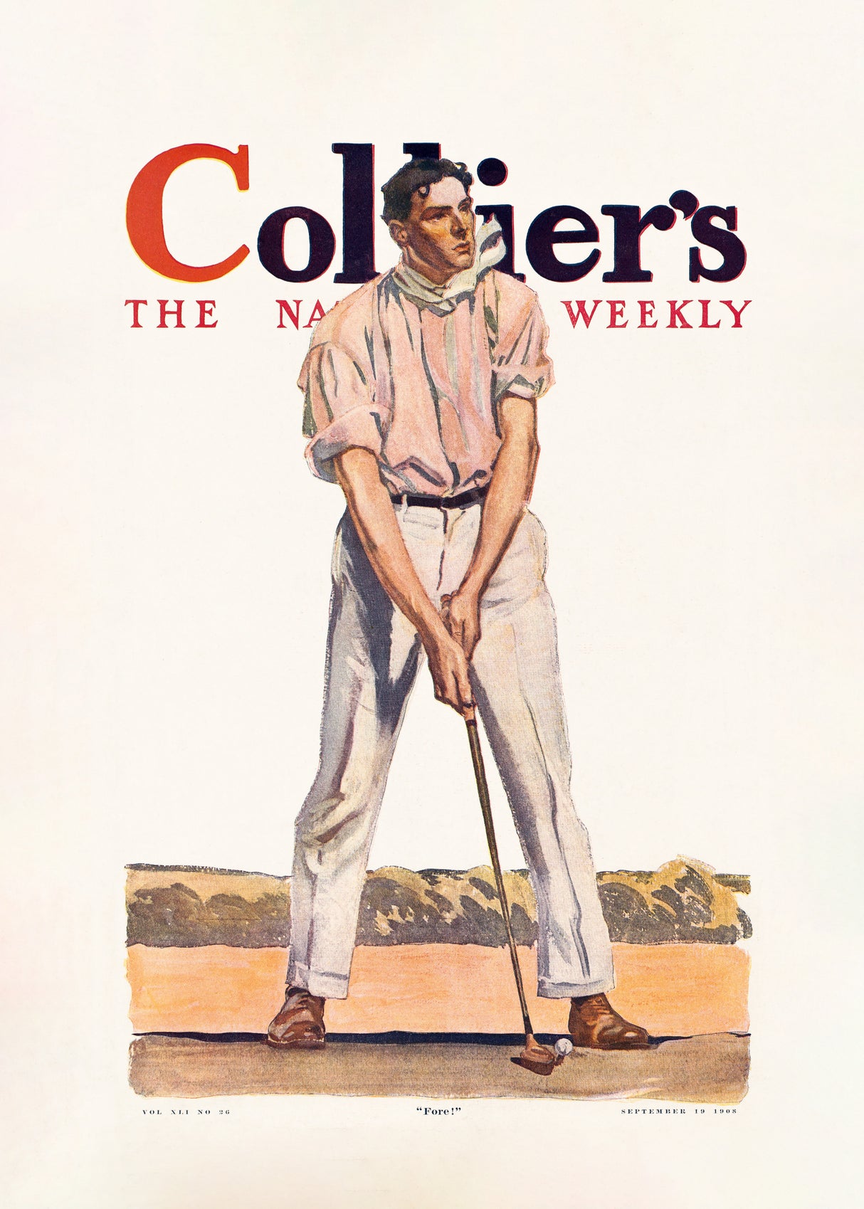Collier's Golf (1908), Vintage Man Poster och Canvastavla