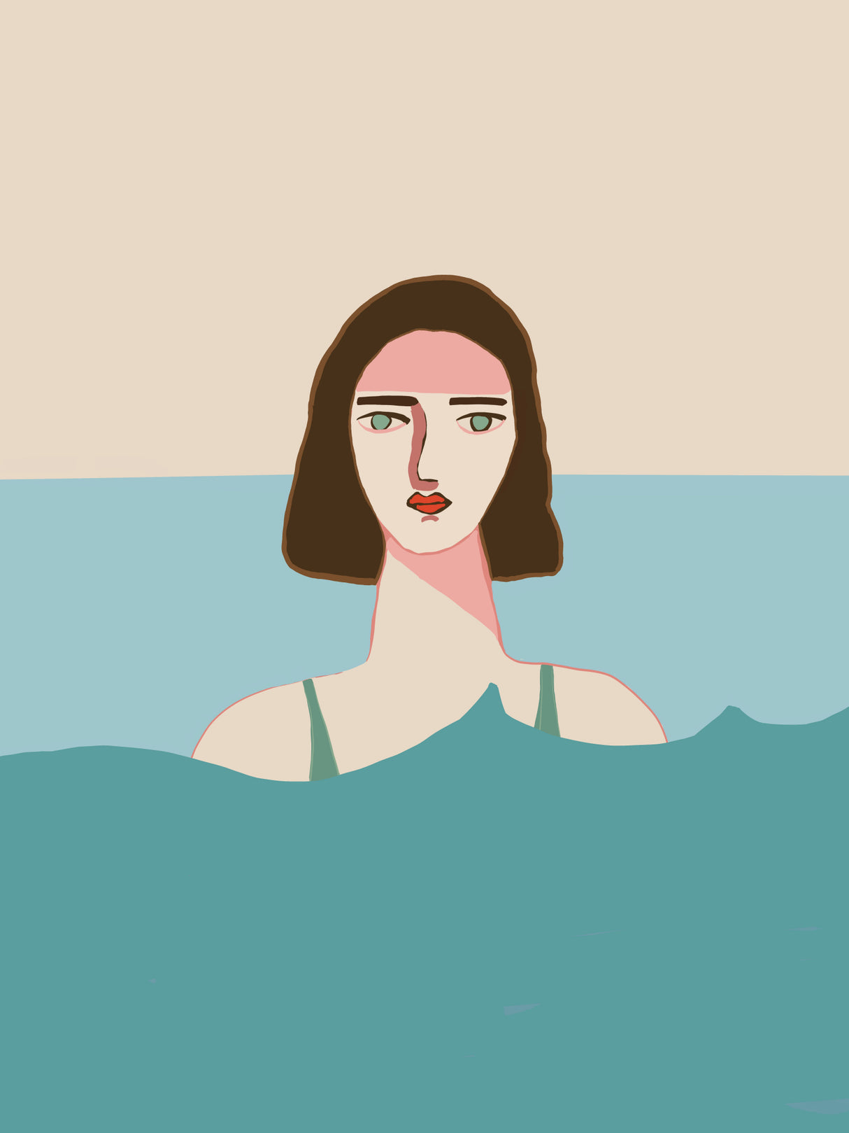 Ocean swimmer Brunette Poster och Canvastavla