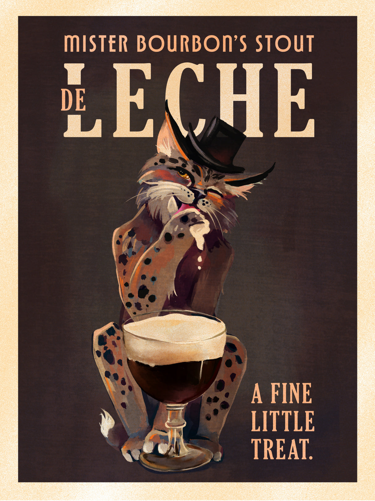 Bourbon De Leche Guinness Style Cat Art Poster och Canvastavla