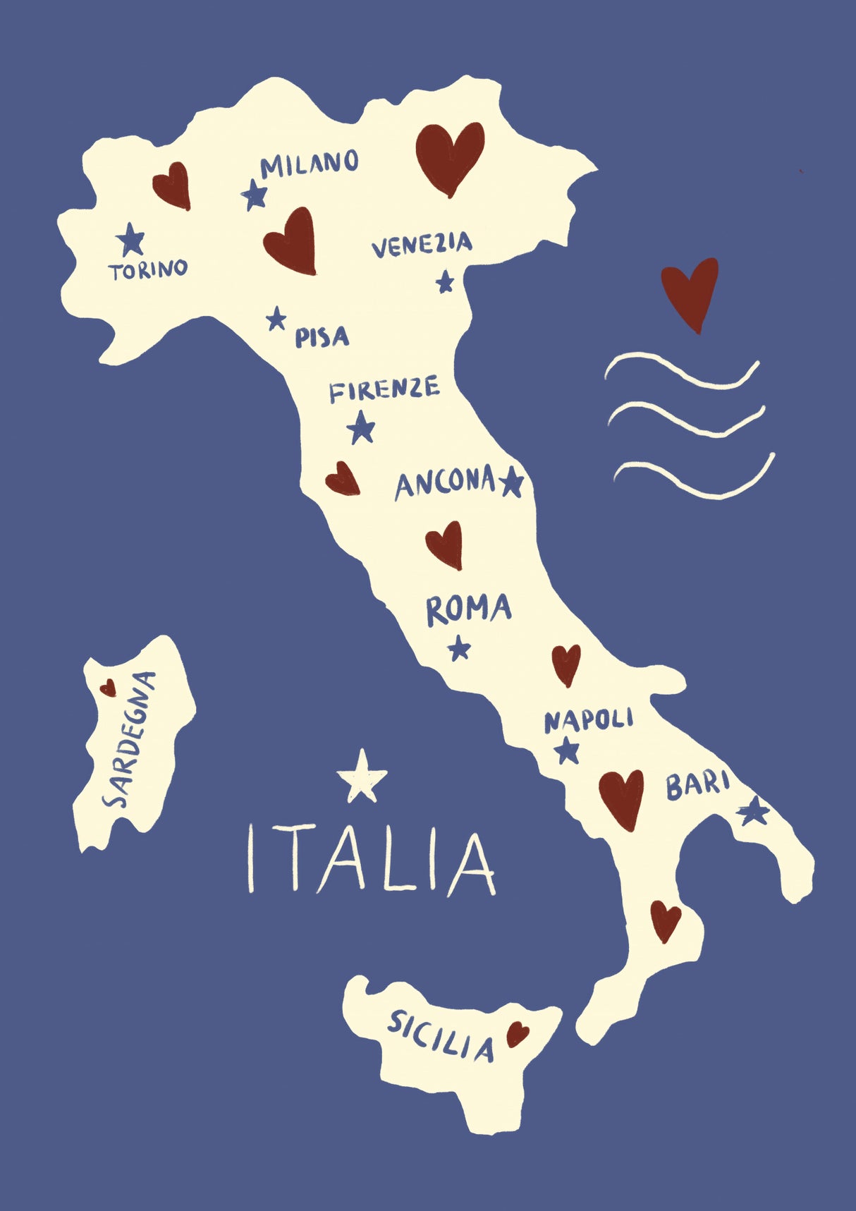 Italiy Map Poster och Canvastavla