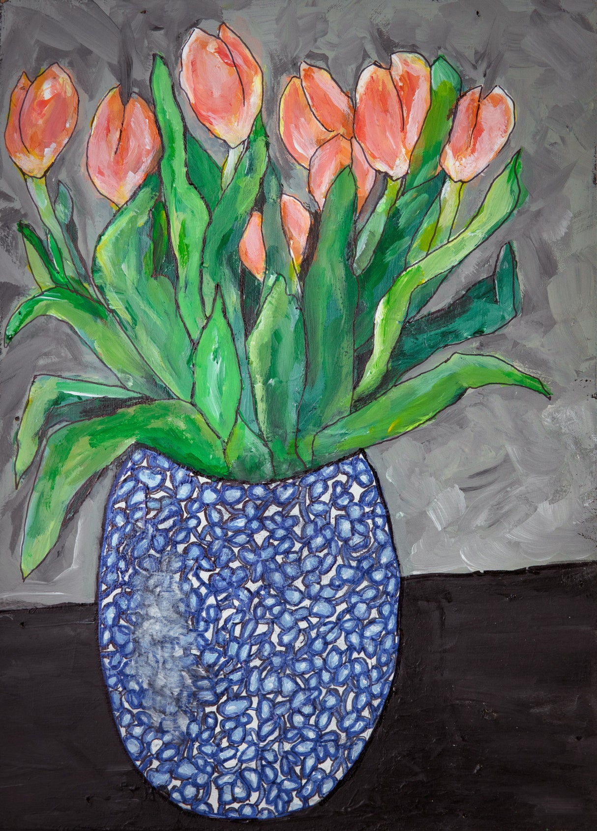 Tulips In Blue Vase (1) Poster och Canvastavla