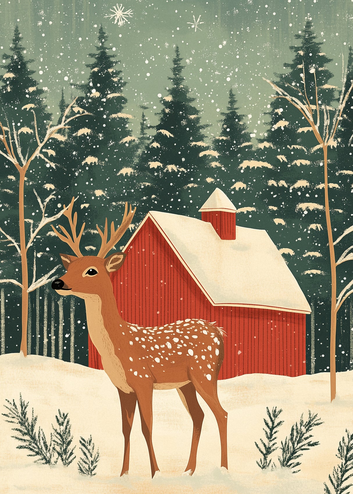Deer Winter Holiday Poster och Canvastavla